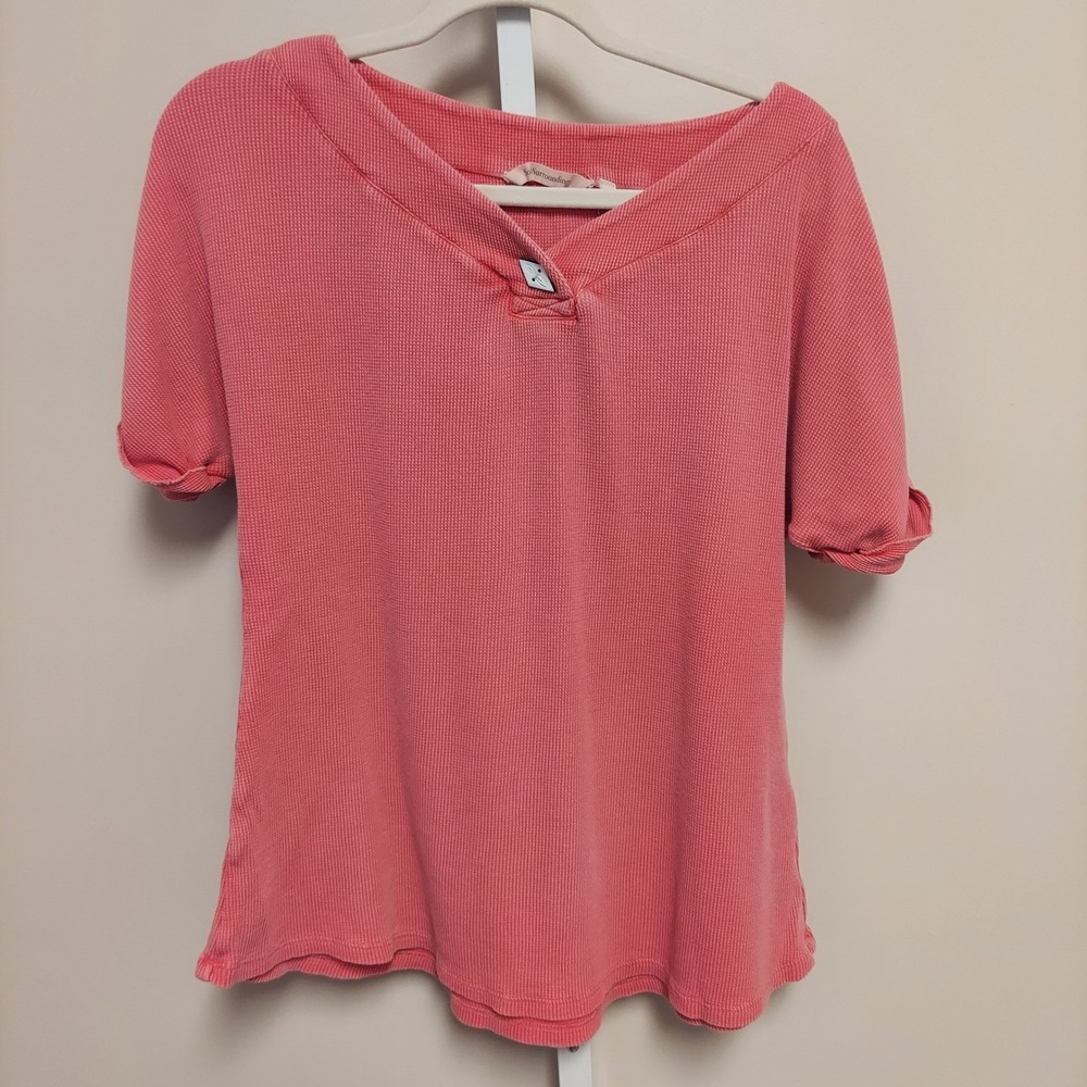 Soft Surroundings XS Coral Pink Waffle Knit Top Lagenlook Coastal Grandmother
